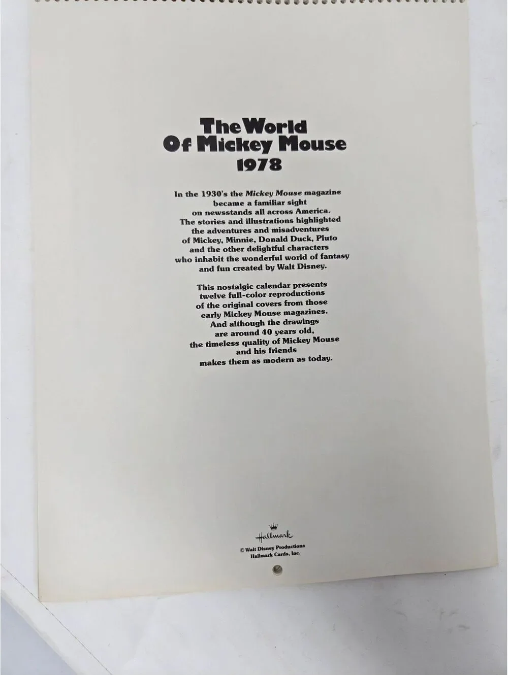 Vintage 1978 Disney The World Of Mickey Mouse Hallmark Engagement Calendar